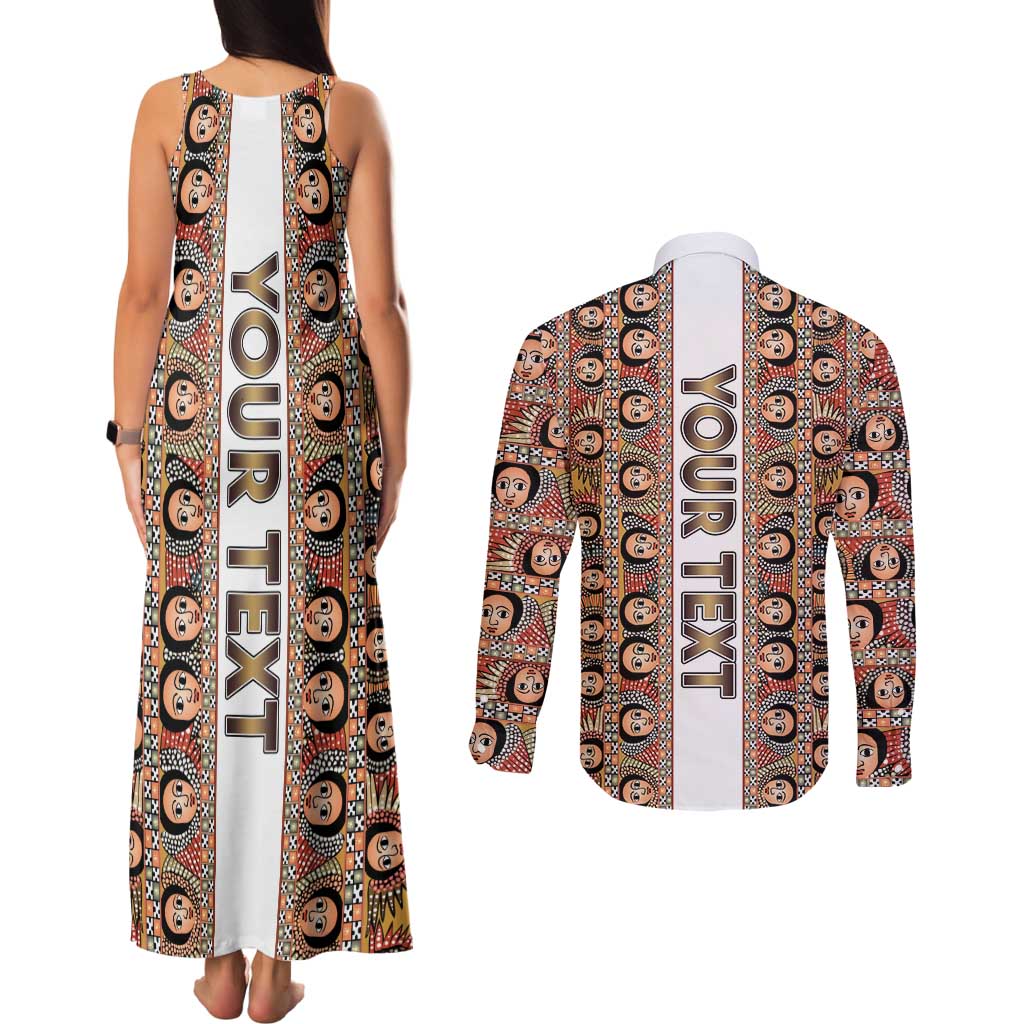 Personalized  Ethiopian Tewahedo Angel Orthodox Couples Matching Tank Maxi Dress and Long Sleeve Button Shirt