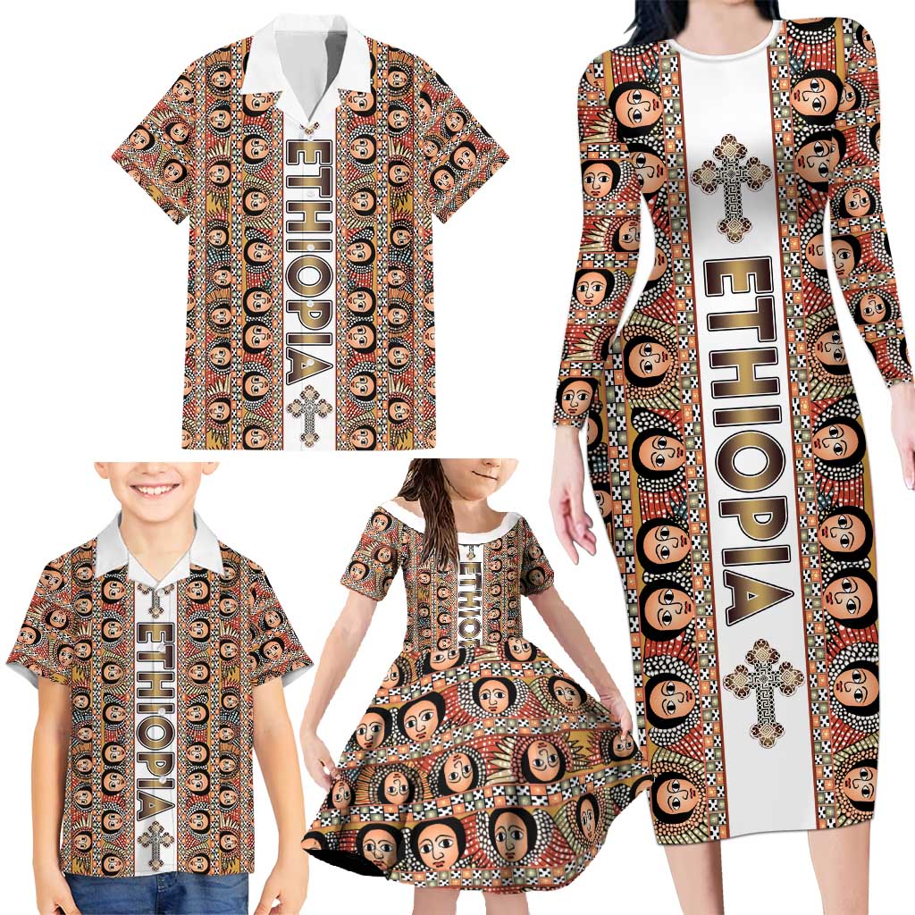 Personalized  Ethiopian Tewahedo Angel Orthodox Family Matching Long Sleeve Bodycon Dress and Hawaiian Shirt