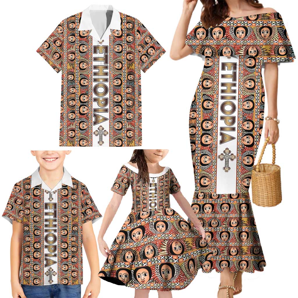 Personalized  Ethiopian Tewahedo Angel Orthodox Family Matching Mermaid Dress and Hawaiian Shirt