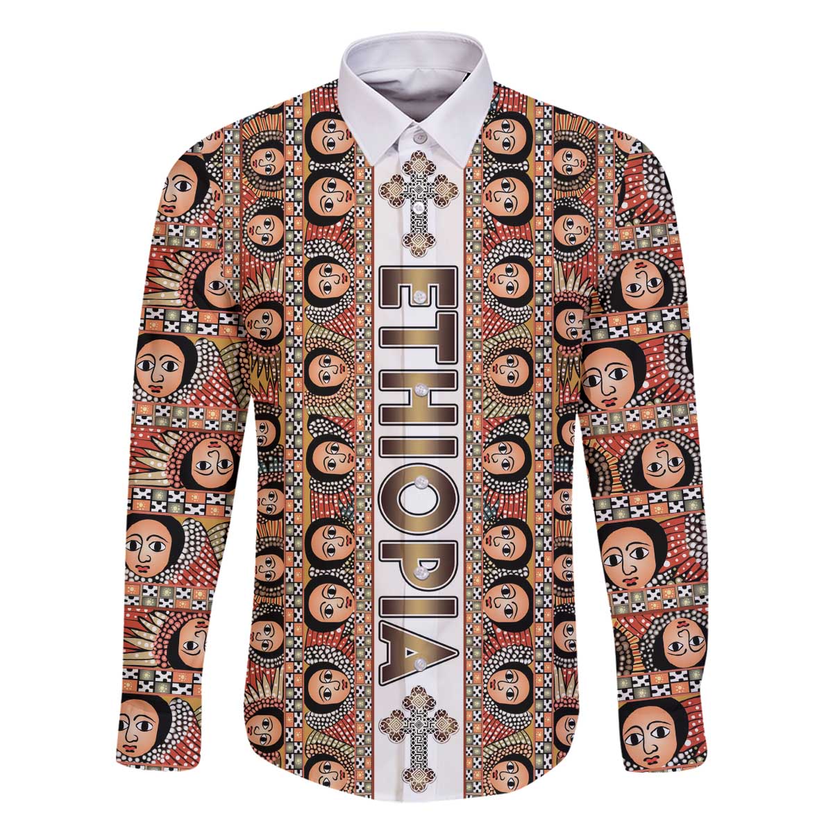 Personalized  Ethiopian Tewahedo Angel Orthodox Family Matching Off The Shoulder Long Sleeve Dress and Hawaiian Shirt