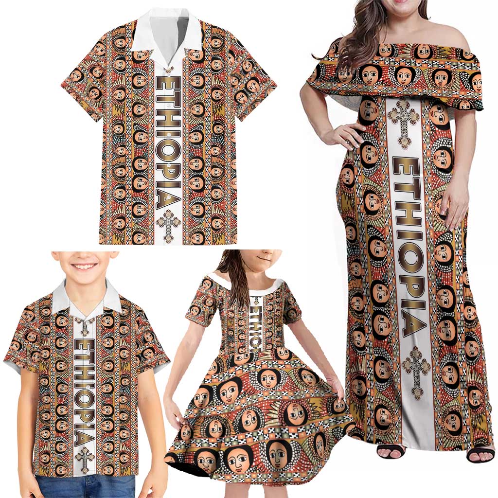 Personalized  Ethiopian Tewahedo Angel Orthodox Family Matching Off Shoulder Maxi Dress and Hawaiian Shirt