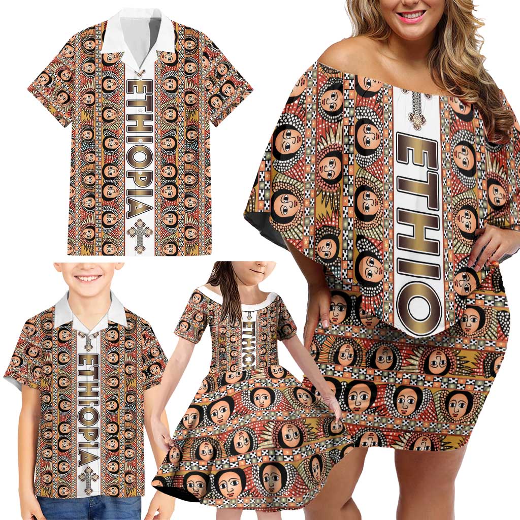 Personalized  Ethiopian Tewahedo Angel Orthodox Family Matching Off Shoulder Short Dress and Hawaiian Shirt