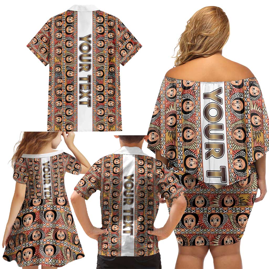 Personalized  Ethiopian Tewahedo Angel Orthodox Family Matching Off Shoulder Short Dress and Hawaiian Shirt