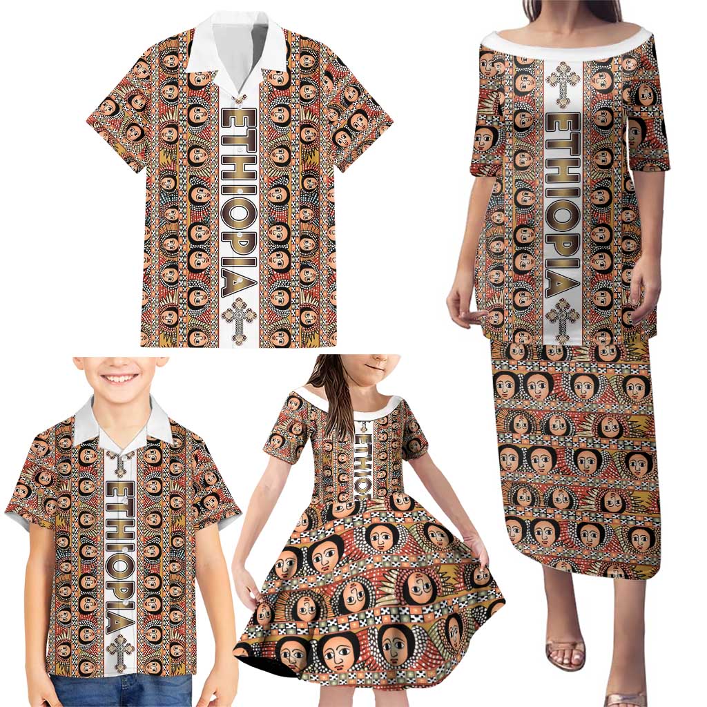 Personalized  Ethiopian Tewahedo Angel Orthodox Family Matching Puletasi and Hawaiian Shirt