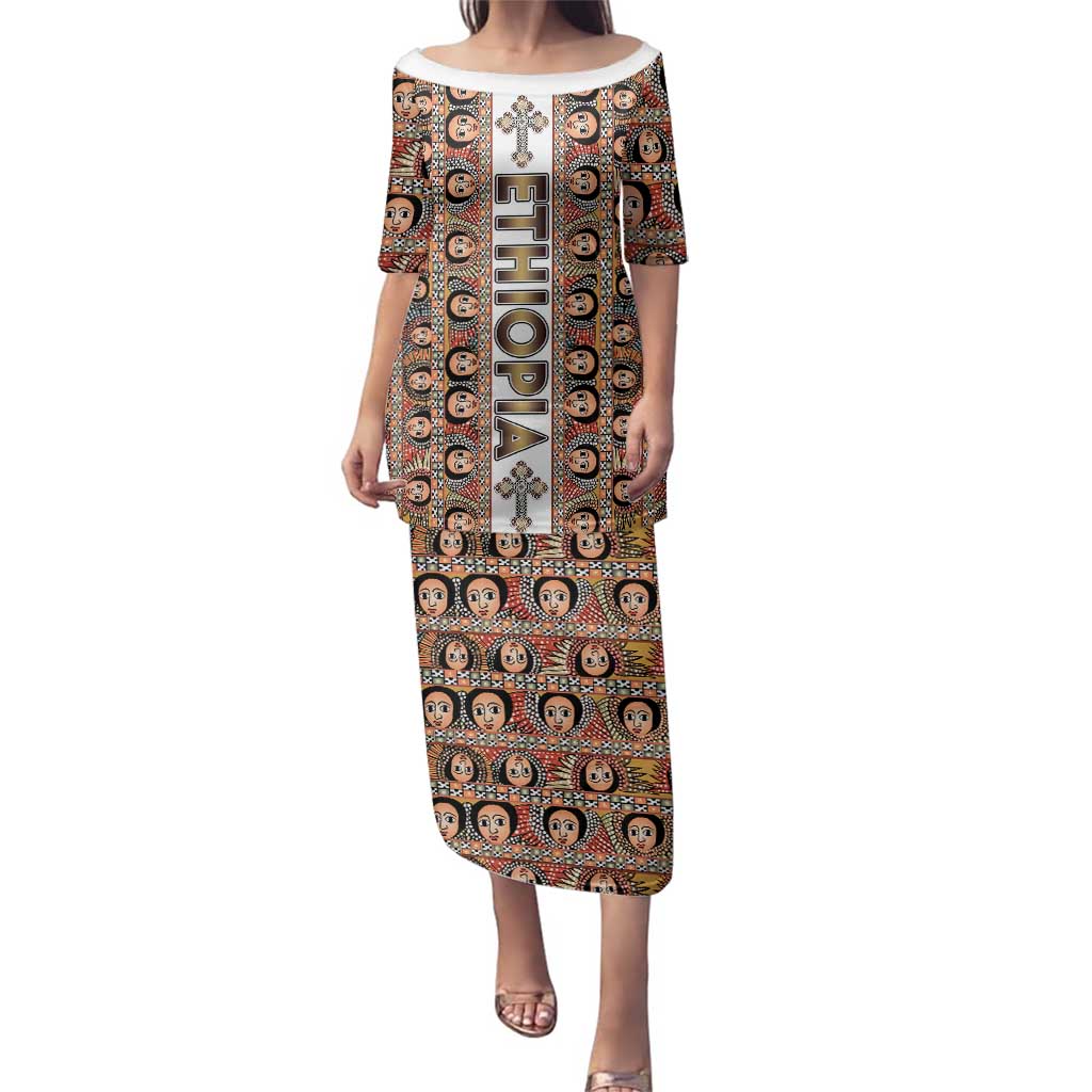 Personalized  Ethiopian Tewahedo Angel Orthodox Family Matching Puletasi and Hawaiian Shirt