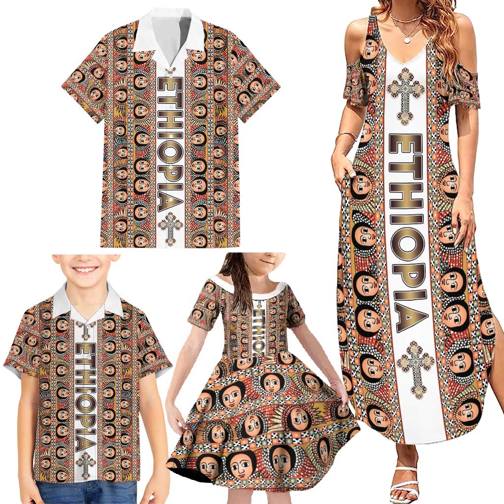 Personalized  Ethiopian Tewahedo Angel Orthodox Family Matching Summer Maxi Dress and Hawaiian Shirt