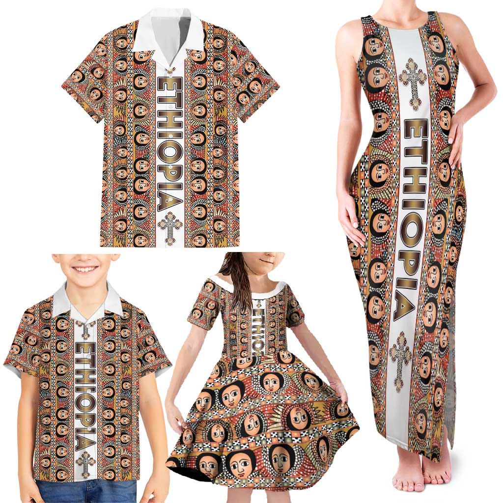 Personalized  Ethiopian Tewahedo Angel Orthodox Family Matching Tank Maxi Dress and Hawaiian Shirt