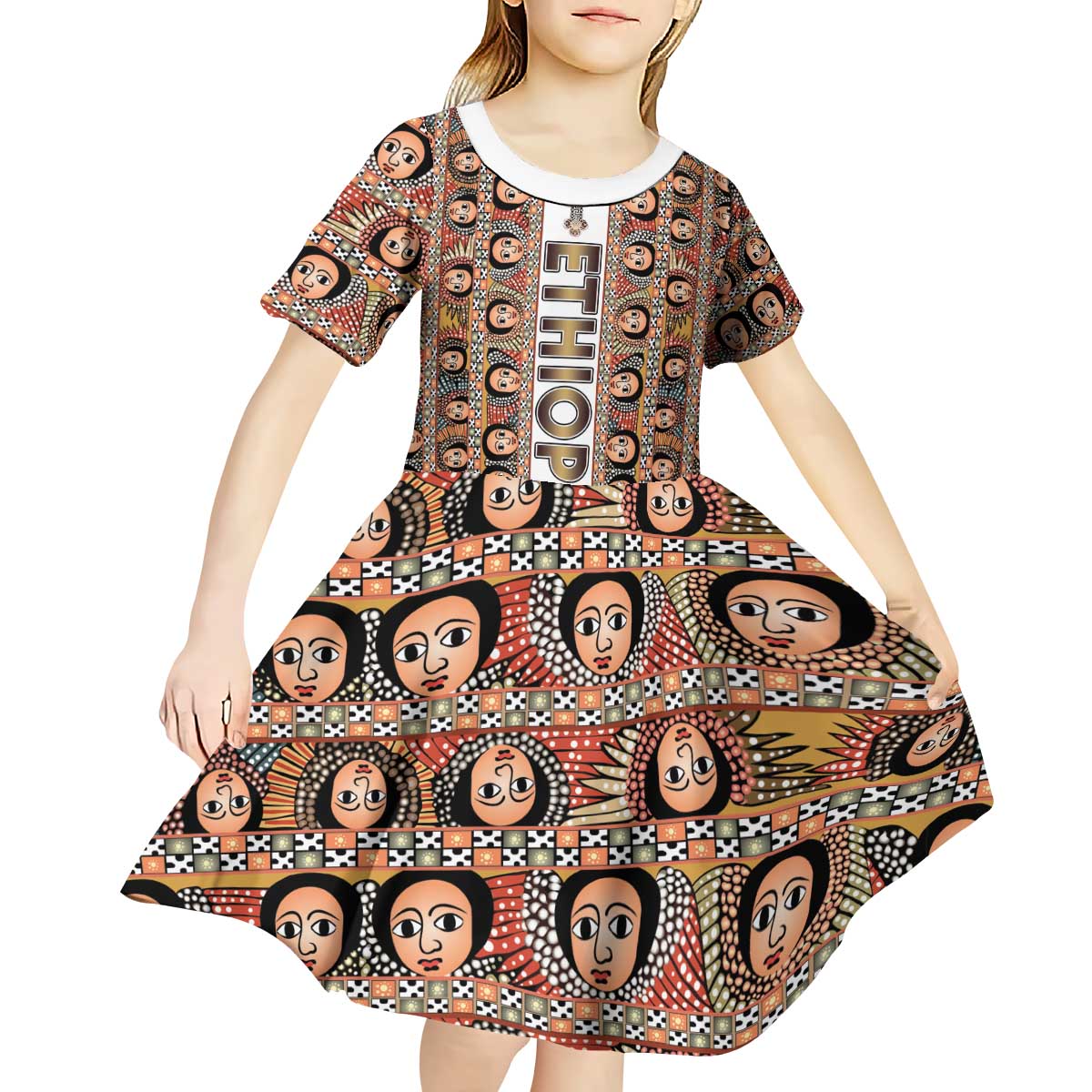 Personalized  Ethiopian Tewahedo Angel Orthodox Kid Short Sleeve Dress