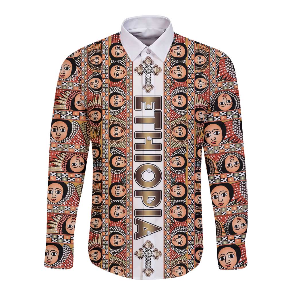 Personalized  Ethiopian Tewahedo Angel Orthodox Long Sleeve Button Shirt