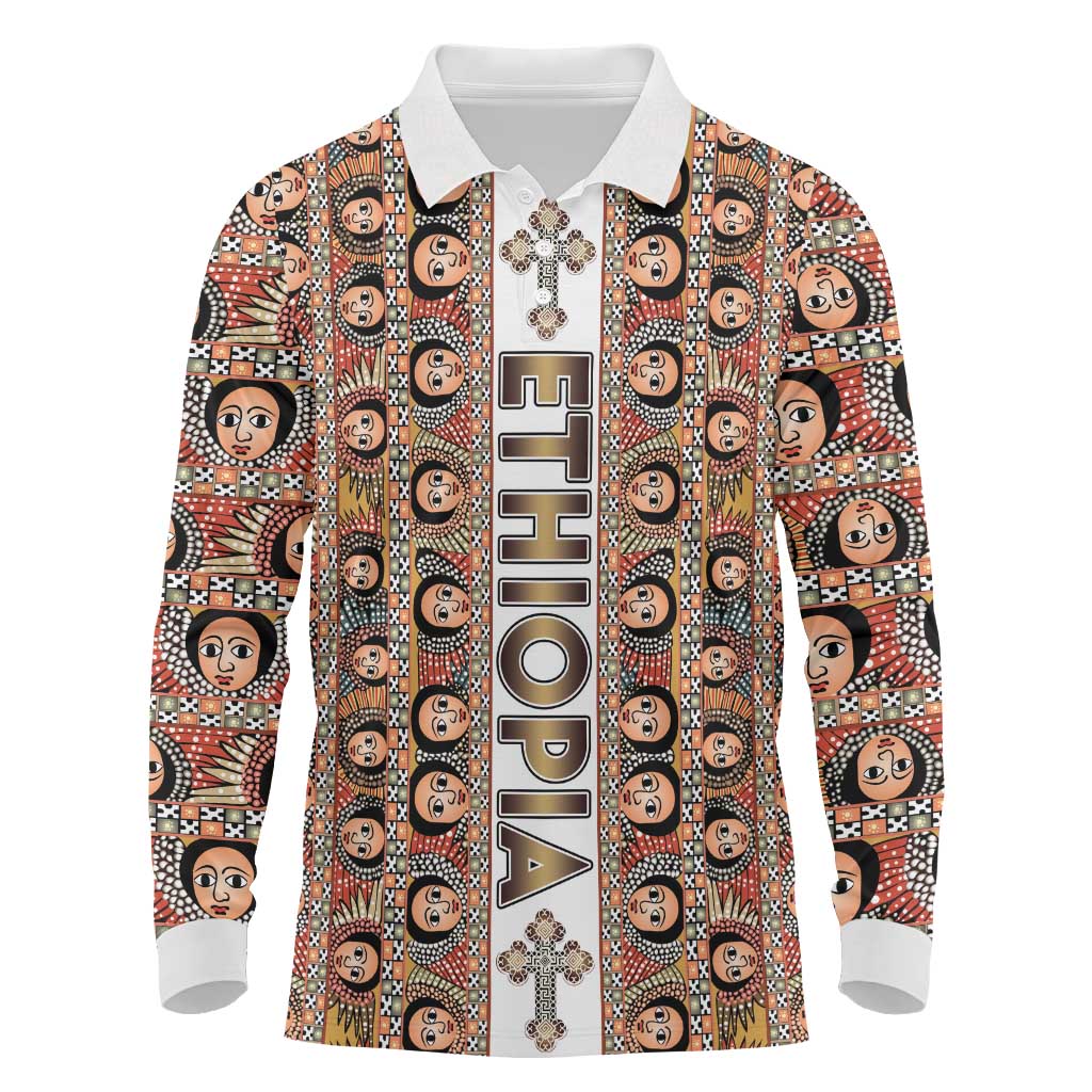 Personalized  Ethiopian Tewahedo Angel Orthodox Long Sleeve Polo Shirt