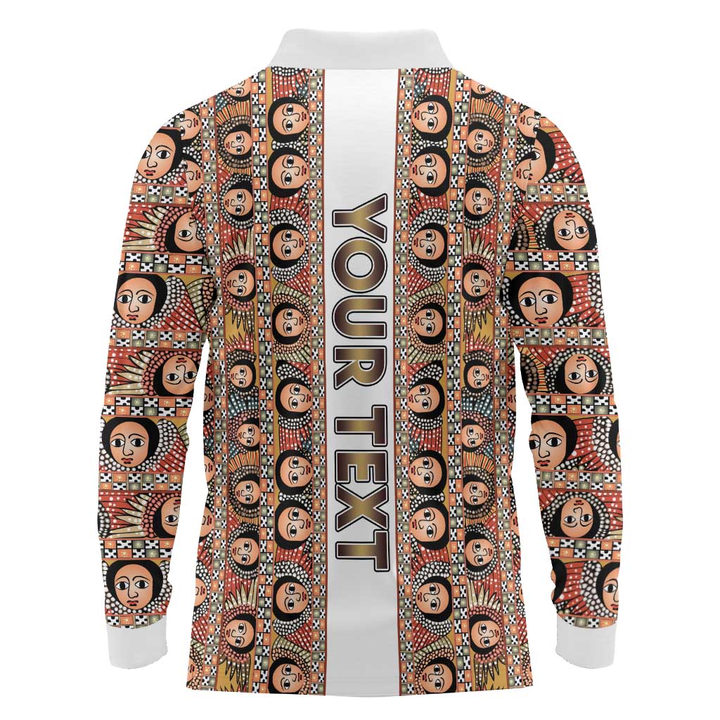 Personalized  Ethiopian Tewahedo Angel Orthodox Long Sleeve Polo Shirt