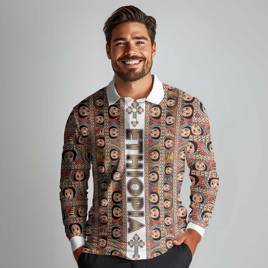 Personalized  Ethiopian Tewahedo Angel Orthodox Long Sleeve Polo Shirt
