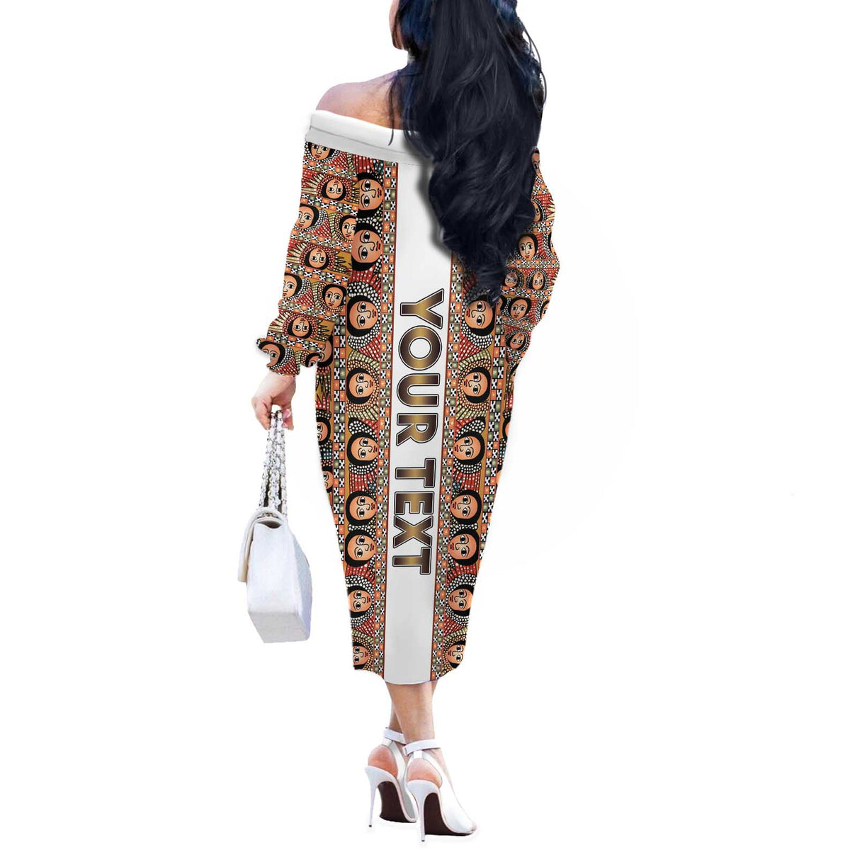 Personalized  Ethiopian Tewahedo Angel Orthodox Off The Shoulder Long Sleeve Dress