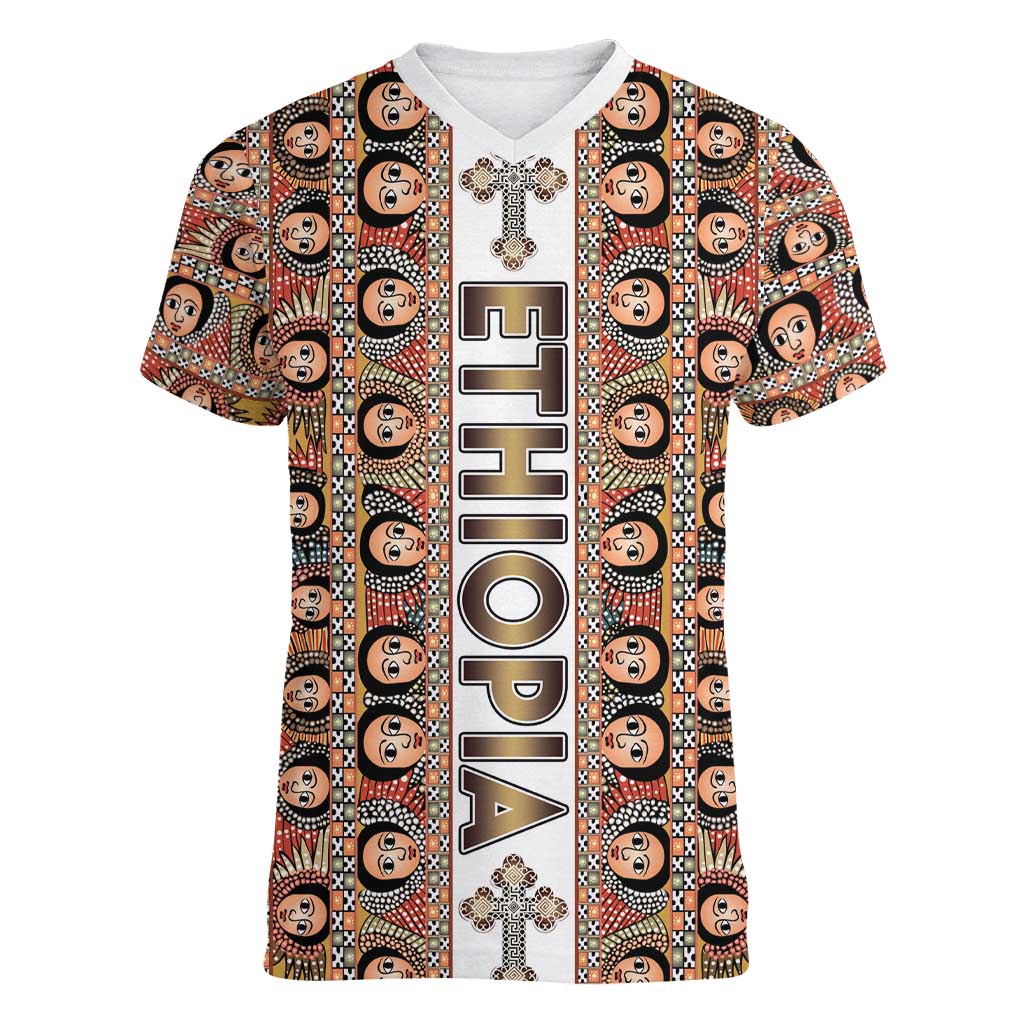 Personalized  Ethiopian Tewahedo Angel Orthodox Women V-Neck T-Shirt