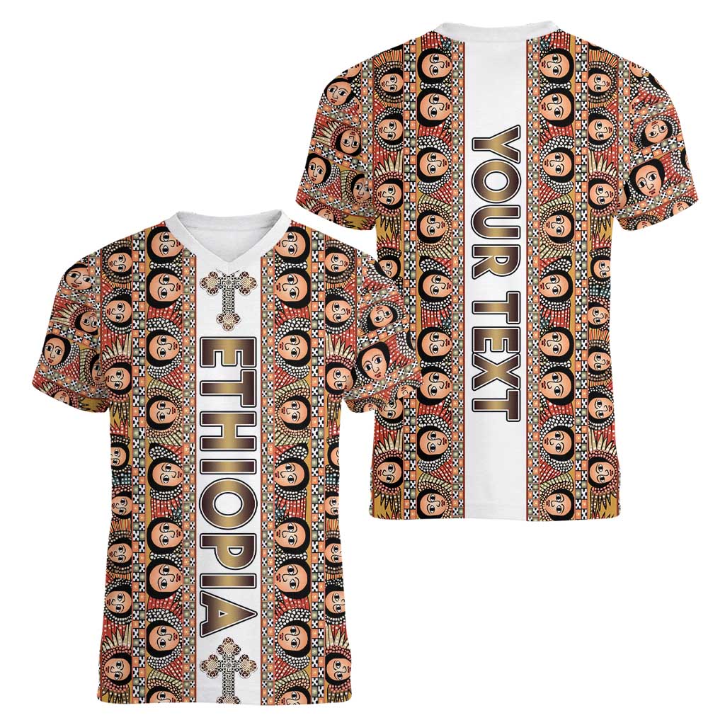 Personalized  Ethiopian Tewahedo Angel Orthodox Women V-Neck T-Shirt