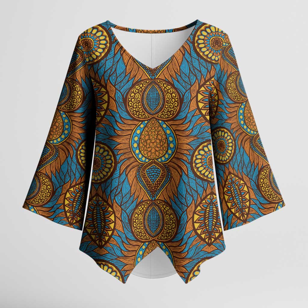 Tribal Earth African Ankara Pattern Kimono Sleeve Blouse