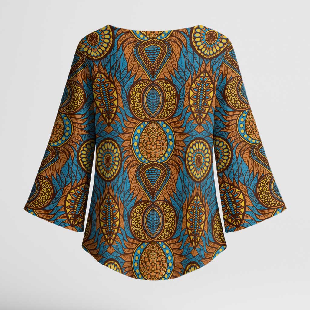 Tribal Earth African Ankara Pattern Kimono Sleeve Blouse