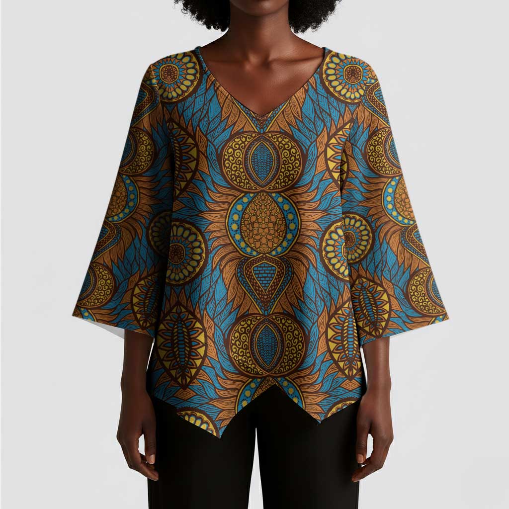 Tribal Earth African Ankara Pattern Kimono Sleeve Blouse