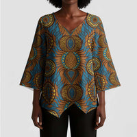 Tribal Earth African Ankara Pattern Kimono Sleeve Blouse