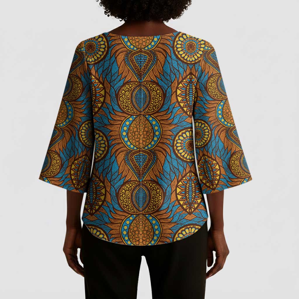 Tribal Earth African Ankara Pattern Kimono Sleeve Blouse