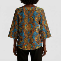 Tribal Earth African Ankara Pattern Kimono Sleeve Blouse