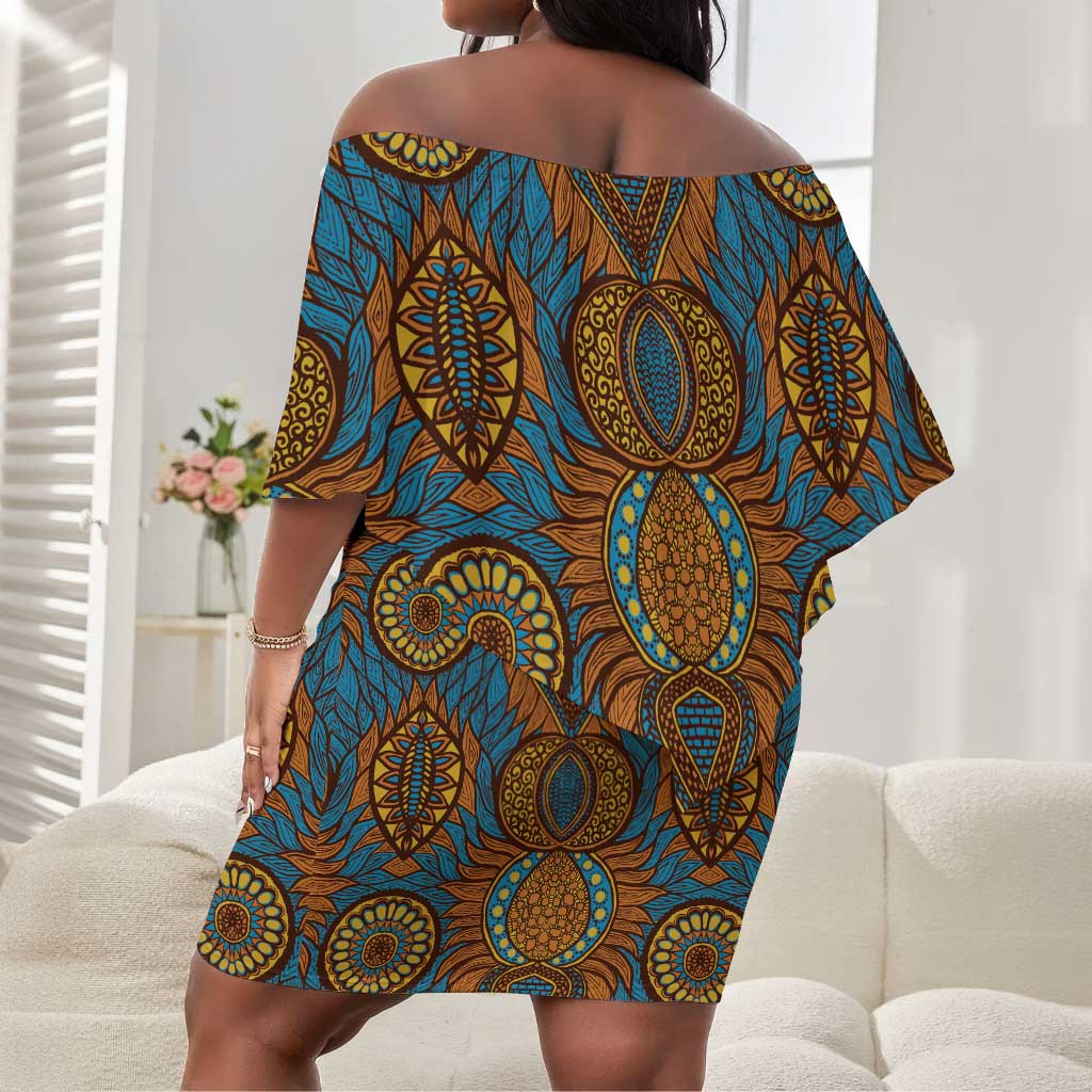 Tribal Earth African Ankara Pattern Off Shoulder Short Dress