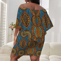 Tribal Earth African Ankara Pattern Off Shoulder Short Dress