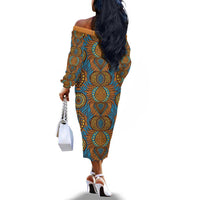 Tribal Earth African Ankara Pattern Off The Shoulder Long Sleeve Dress