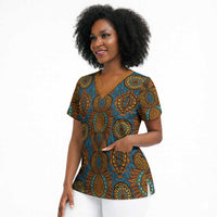 Tribal Earth African Ankara Pattern Scrub Top