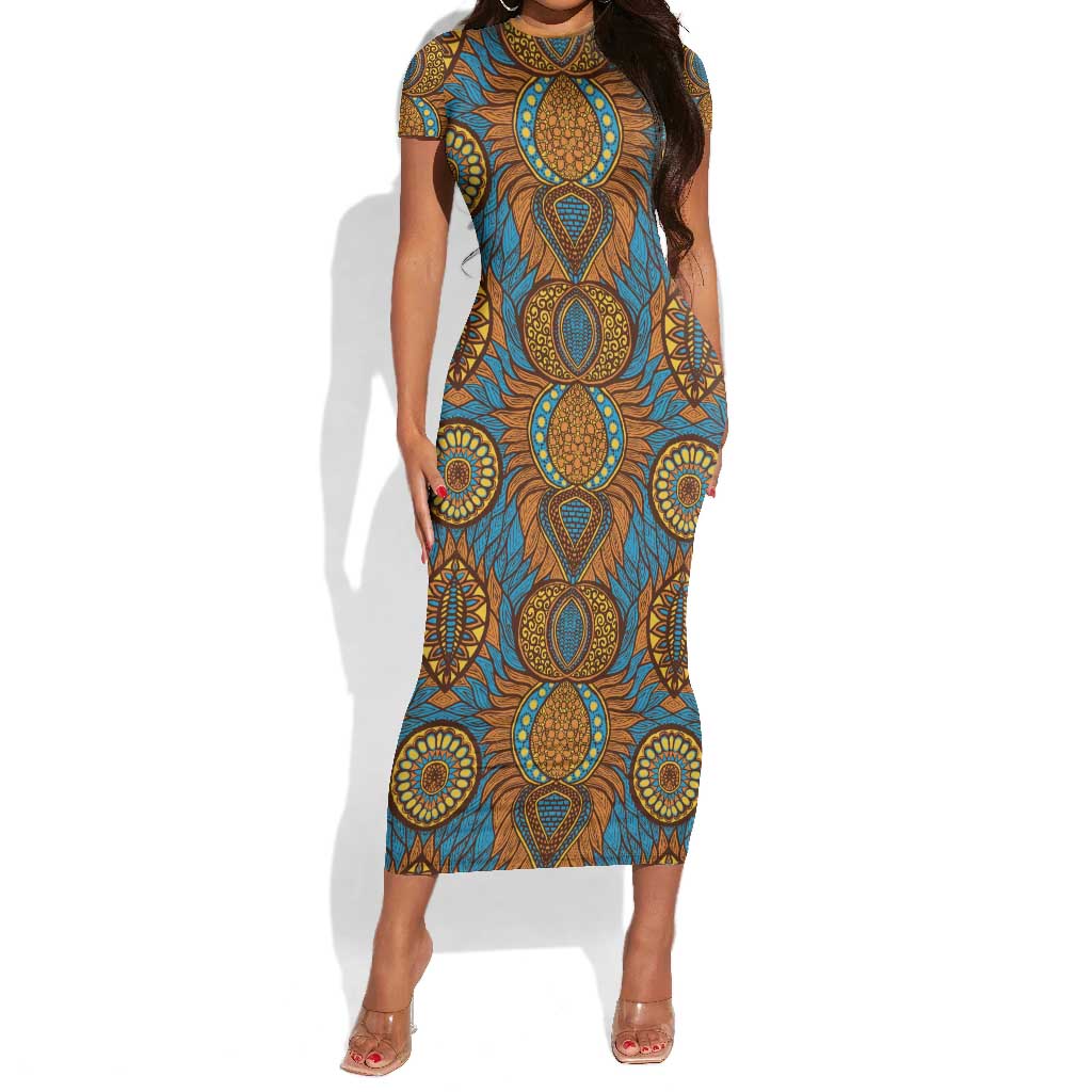 Tribal Earth African Ankara Pattern Short Sleeve Bodycon Dress