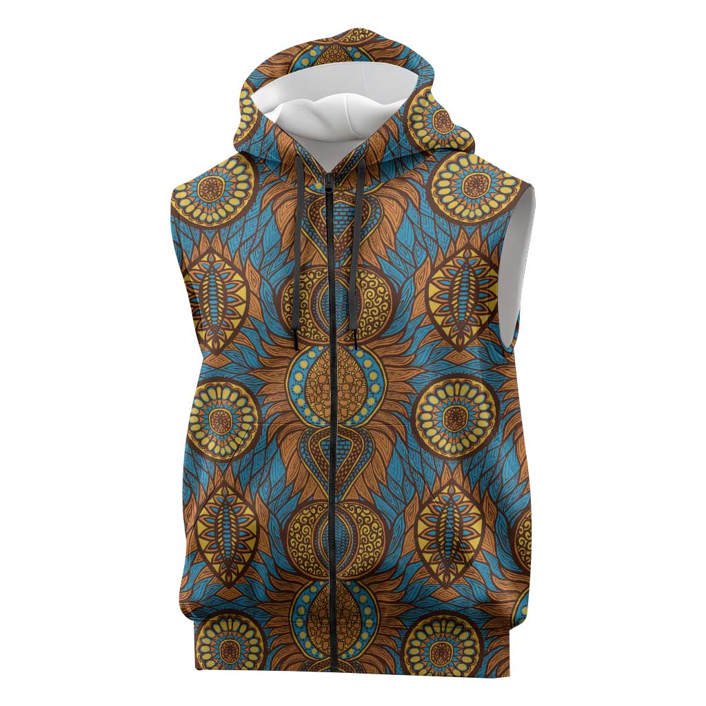 Tribal Earth African Ankara Pattern Sleeveless Zip Hoodie