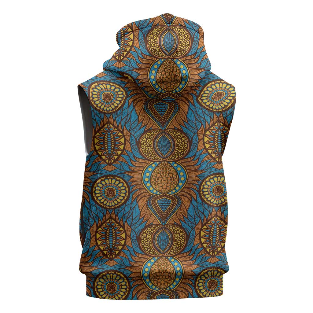 Tribal Earth African Ankara Pattern Sleeveless Zip Hoodie