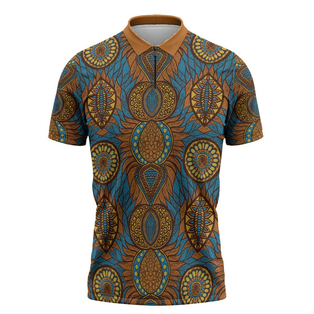 Tribal Earth African Ankara Pattern Zipper Polo Shirt