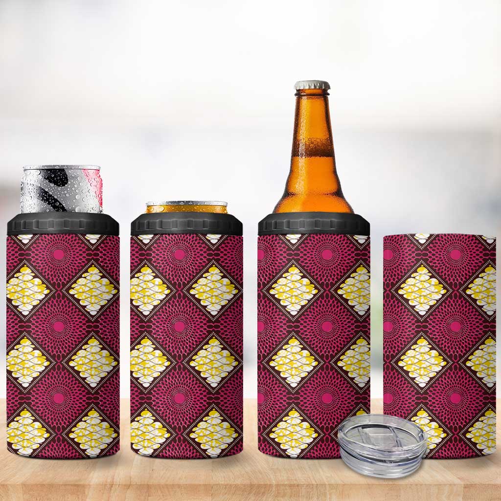 Ruby Gold African Ankara Pattern 4 in 1 Can Cooler Tumbler