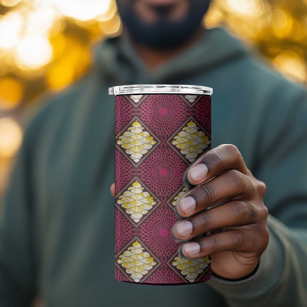 Ruby Gold African Ankara Pattern 4 in 1 Can Cooler Tumbler