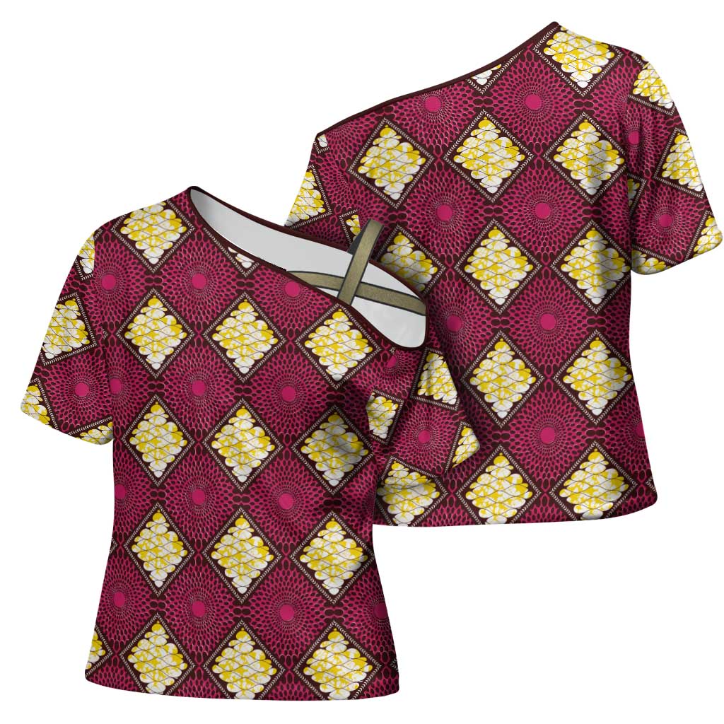 Ruby Gold African Ankara Pattern Cross Shoulder Shirt