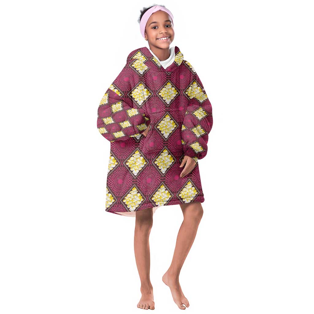 Ruby Gold African Ankara Pattern Kid Wearable Blanket Hoodie