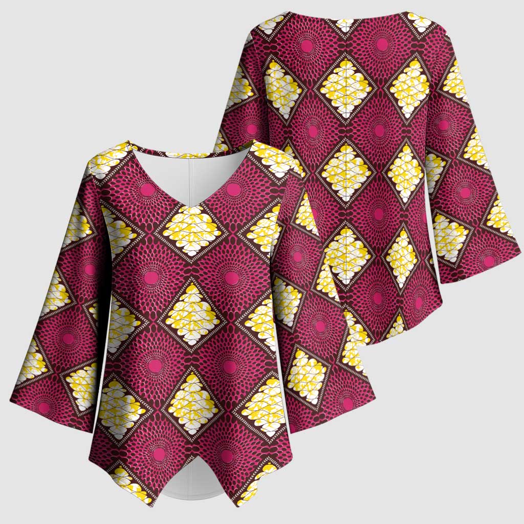Ruby Gold African Ankara Pattern Kimono Sleeve Blouse