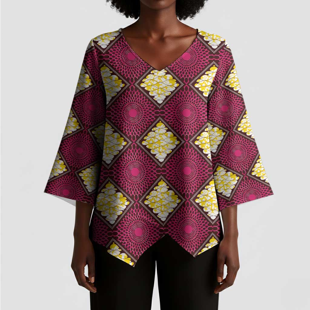 Ruby Gold African Ankara Pattern Kimono Sleeve Blouse