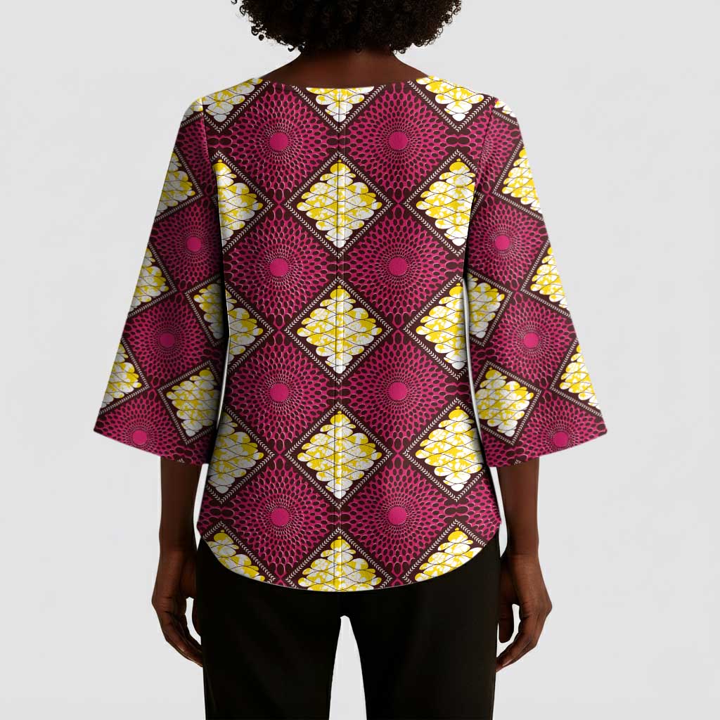Ruby Gold African Ankara Pattern Kimono Sleeve Blouse