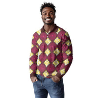 Ruby Gold African Ankara Pattern Long Sleeve Polo Shirt