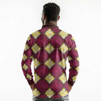 Ruby Gold African Ankara Pattern Long Sleeve Polo Shirt