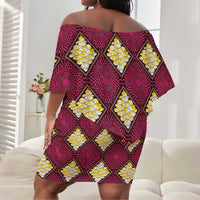 Ruby Gold African Ankara Pattern Off Shoulder Short Dress