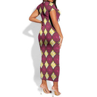 Ruby Gold African Ankara Pattern Short Sleeve Bodycon Dress