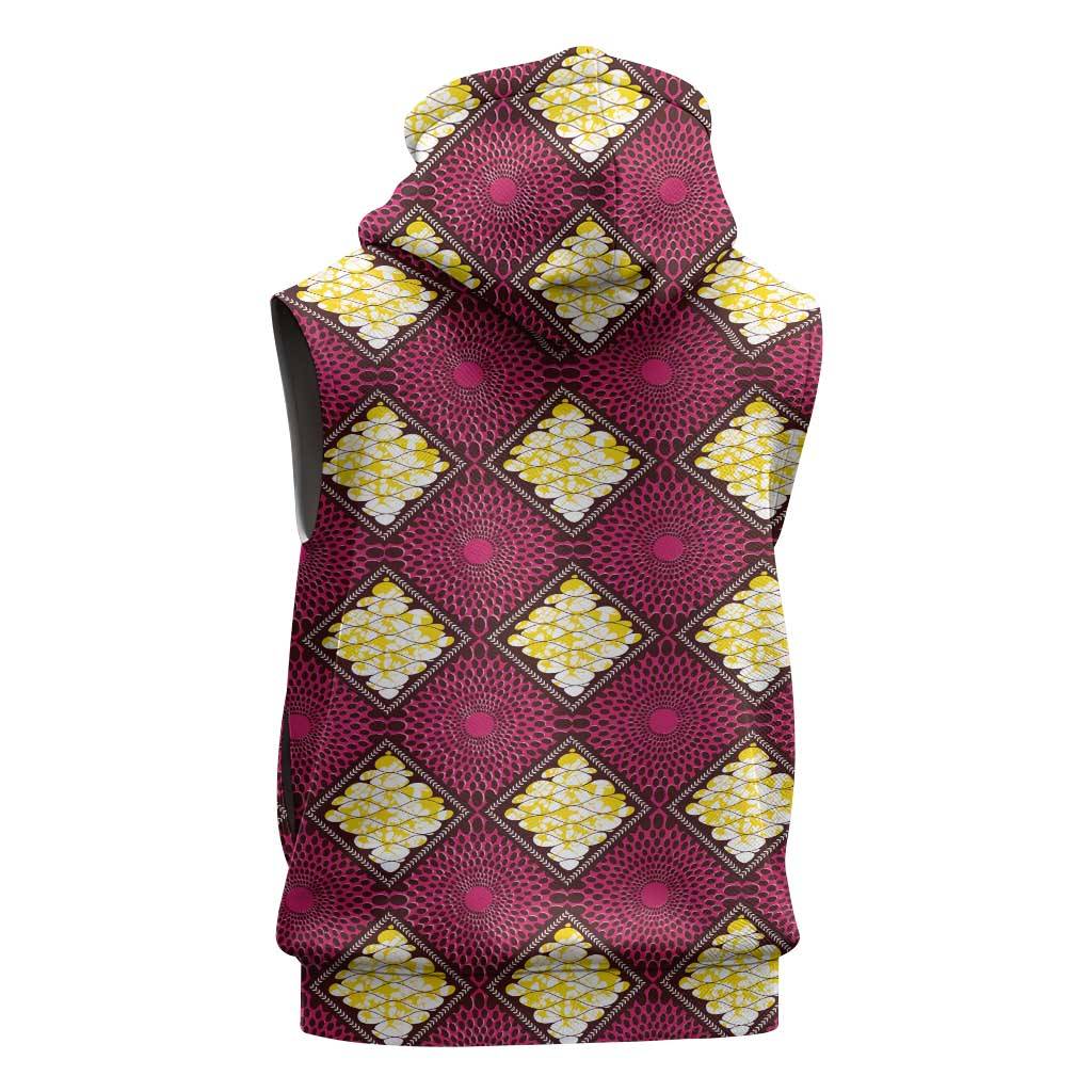 Ruby Gold African Ankara Pattern Sleeveless Zip Hoodie