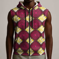Ruby Gold African Ankara Pattern Sleeveless Zip Hoodie