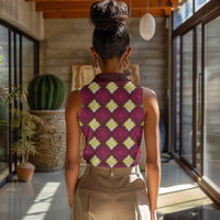 Ruby Gold African Ankara Pattern Women Sleeveless Polo Shirt