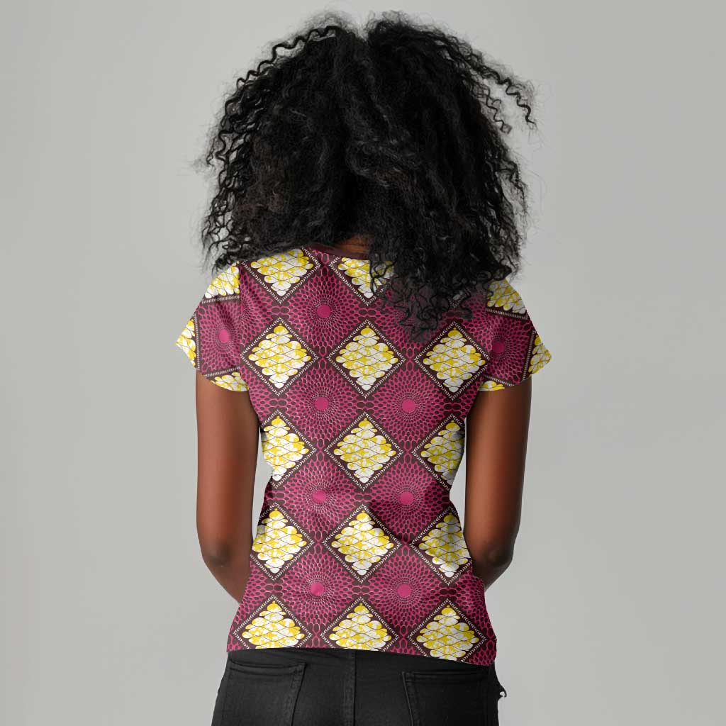 Ruby Gold African Ankara Pattern Women V-Neck T-Shirt