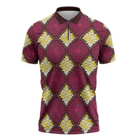 Ruby Gold African Ankara Pattern Zipper Polo Shirt