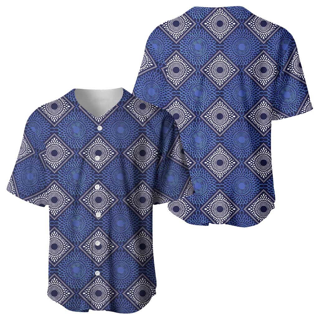 Indigo Diamond African Ankara Pattern Baseball Jersey